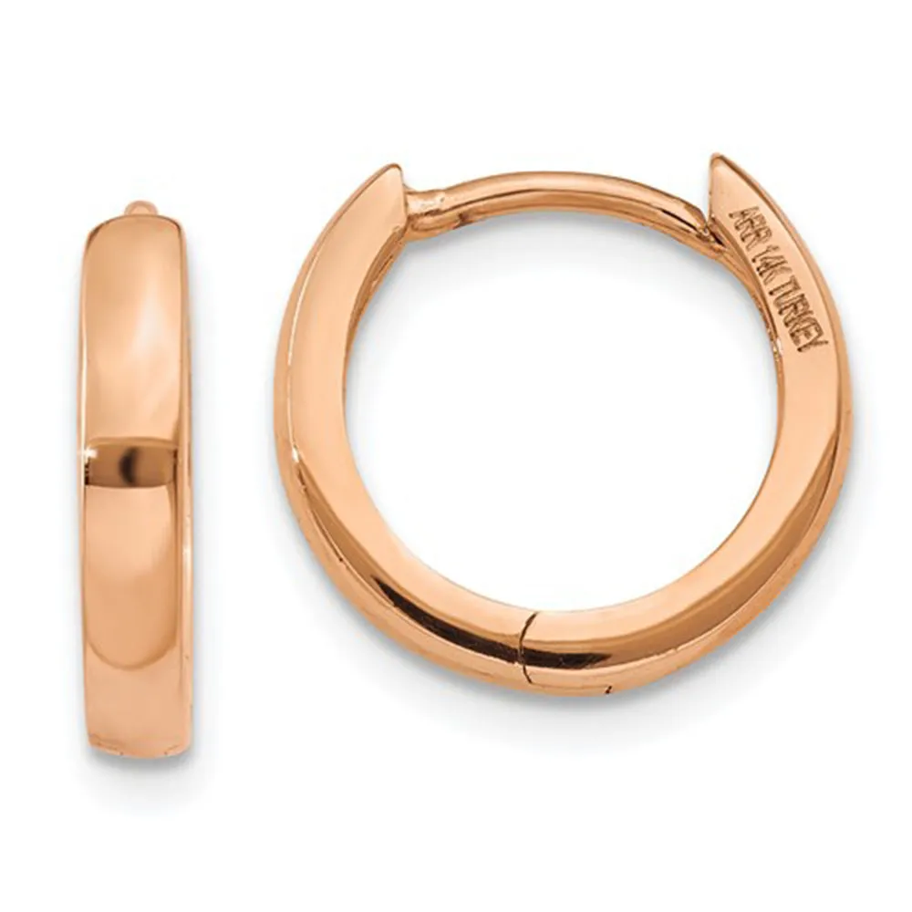 14K Rose Gold Hinged Huggie Hoop Earrings (1.8mm Wide), 11mm