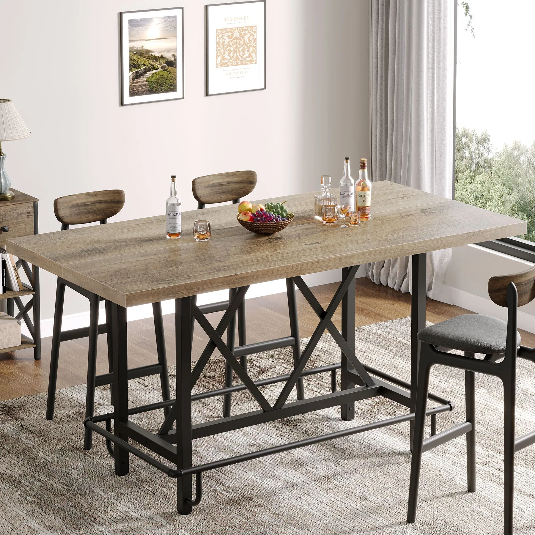 62.99" Bar Table, Farmhouse Pub Bar Counter Height Table(without Footrest)