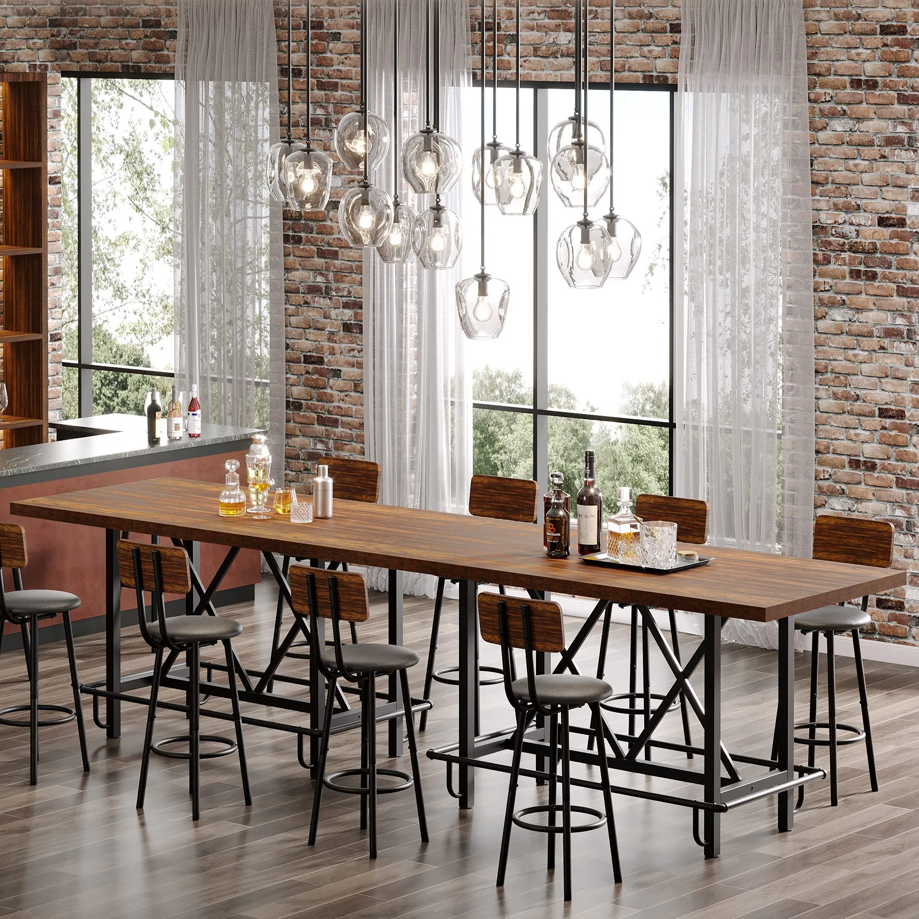 62.99" Bar Table, Farmhouse Pub Bar Counter Height Table(without Footrest)