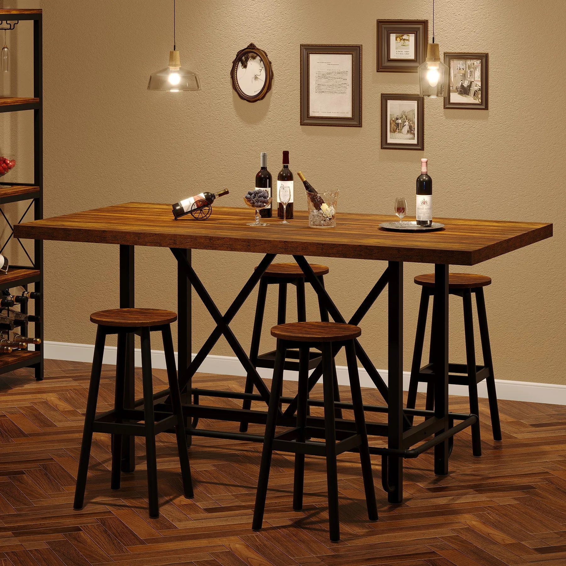 62.99" Bar Table, Farmhouse Pub Bar Counter Height Table(without Footrest)