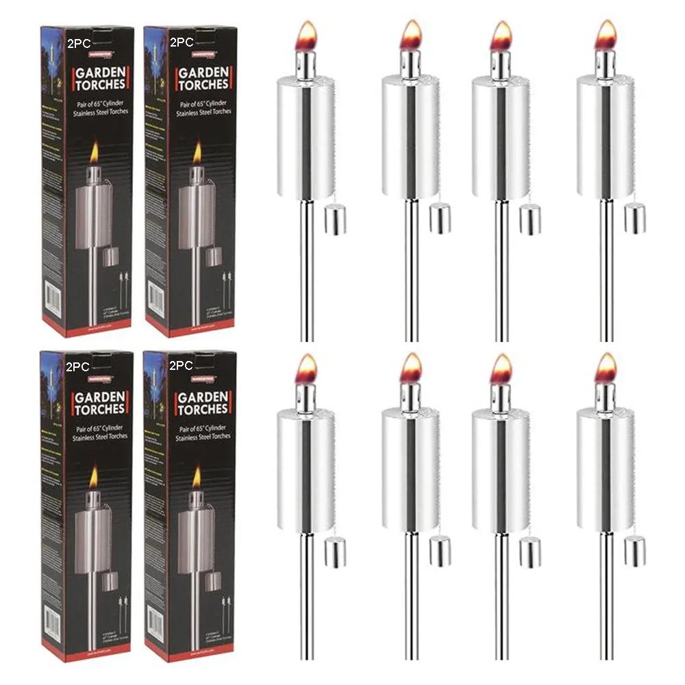 8 Pc Garden Torch Waterproof Flickering Flame Tiki Torch Light Lamp Outdoor Set
