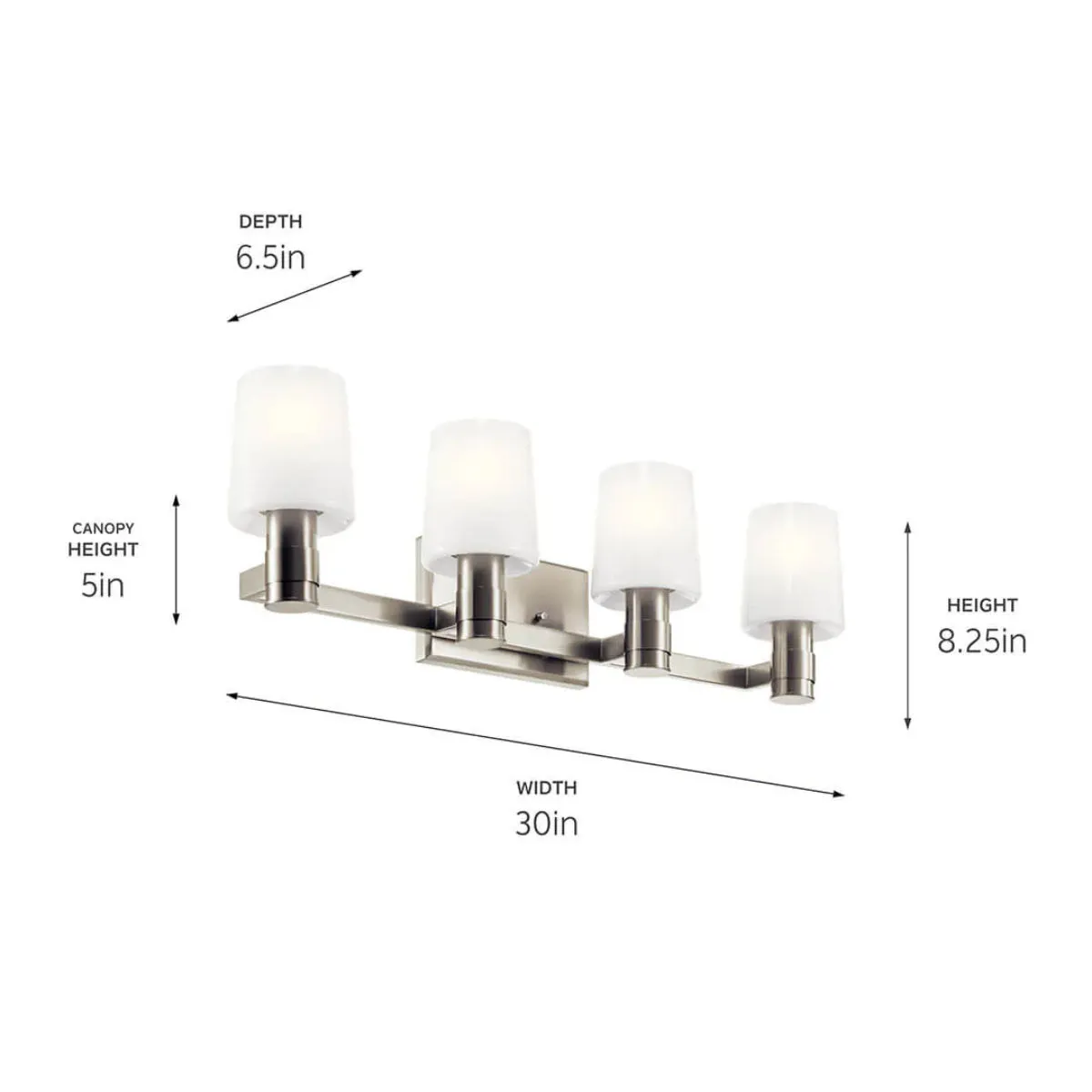 Adani 30 In 4-Lights Bathroom Vanity Light With Opal Glass, Brushed Finish