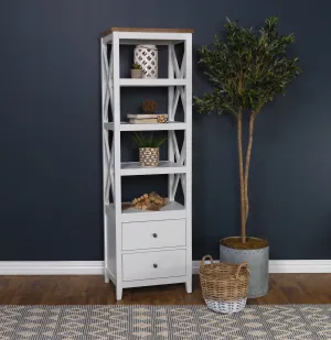Angela 4-shelf Wooden Media Tower with Drawers Brown and White Angela 4-shelf Wooden Media Tower with Drawers Brown and White