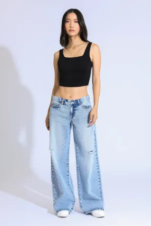 ASHLEY CLASSIC LOW RISE A-LINE BAGGY JEANS - LIGHT BLUE/BLACK ASHLEY CLASSIC LOW RISE A-LINE BAGGY JEANS - LIGHT BLUE/BLACK