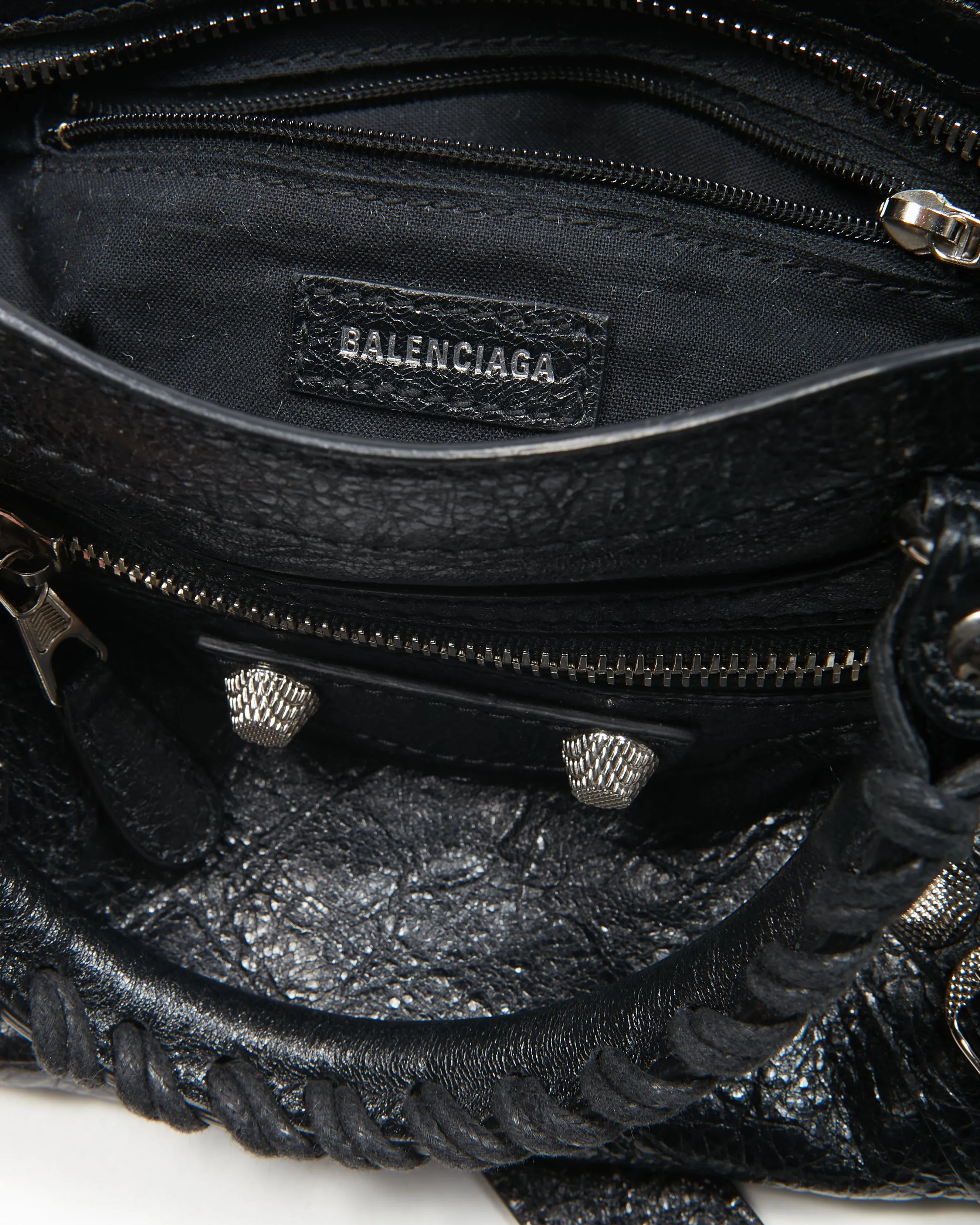 Balenciaga Black Crinkle Leather Motocross Giant 12 Mini City Bag