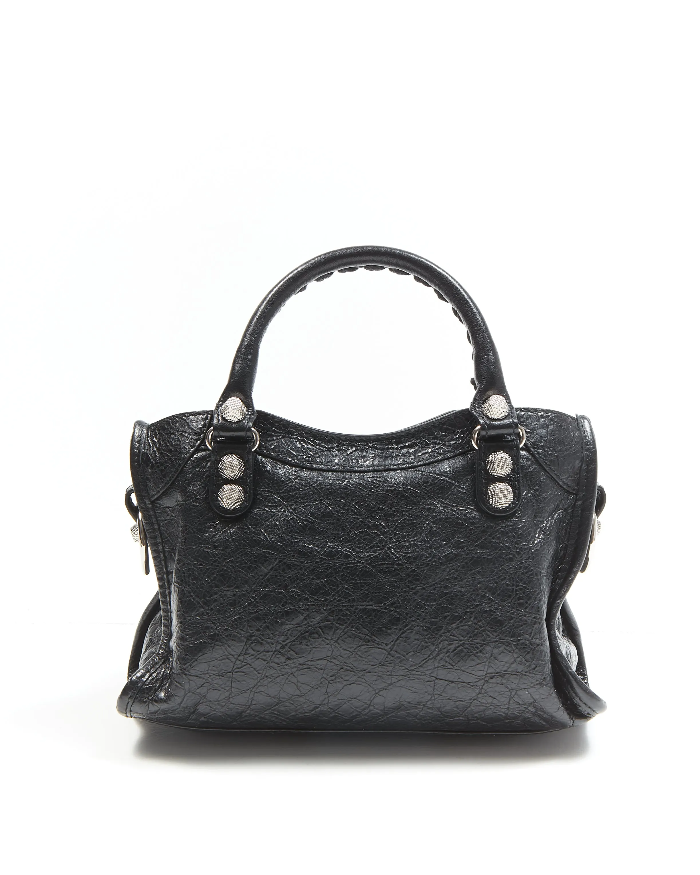Balenciaga Black Crinkle Leather Motocross Giant 12 Mini City Bag