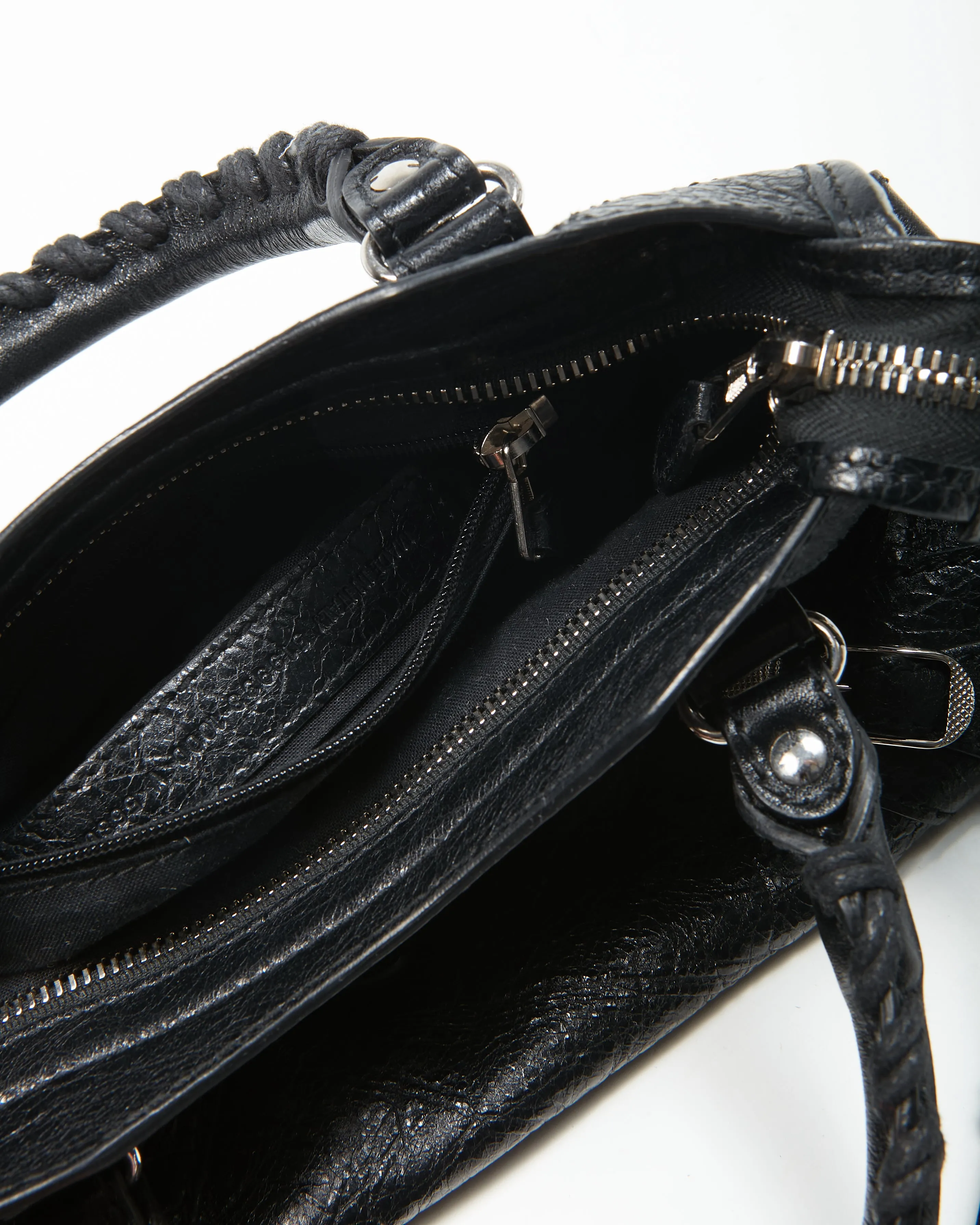 Balenciaga Black Crinkle Leather Motocross Giant 12 Mini City Bag