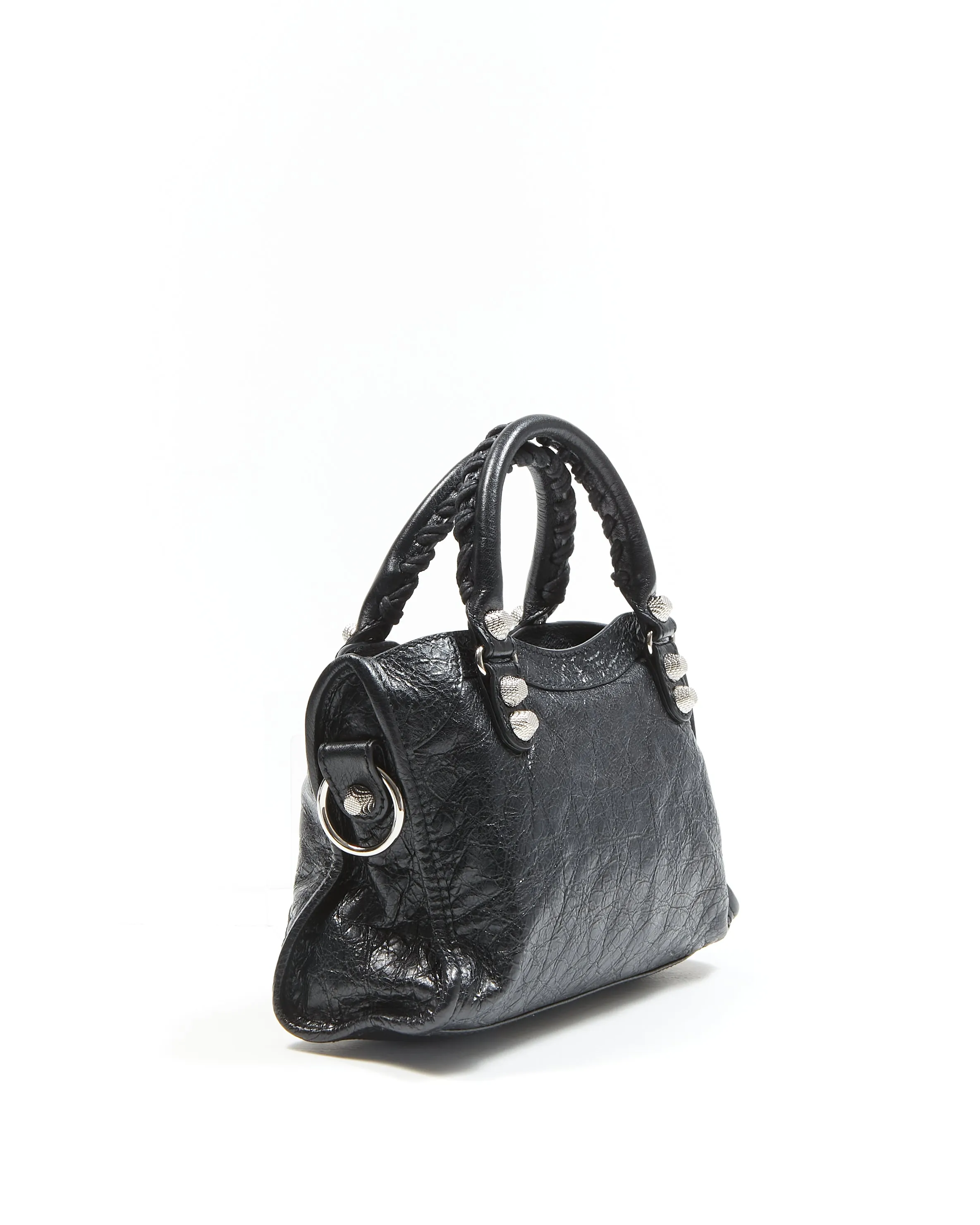Balenciaga Black Crinkle Leather Motocross Giant 12 Mini City Bag