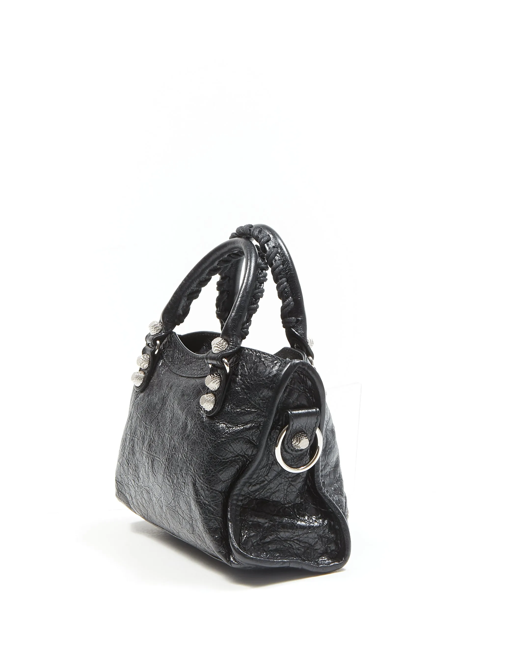 Balenciaga Black Crinkle Leather Motocross Giant 12 Mini City Bag