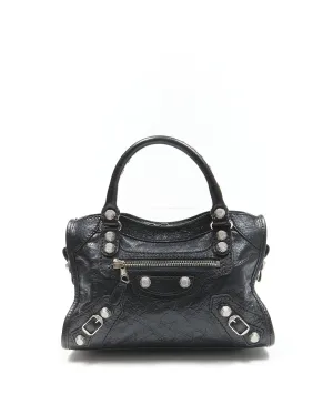 Balenciaga Black Crinkle Leather Motocross Giant 12 Mini City Bag