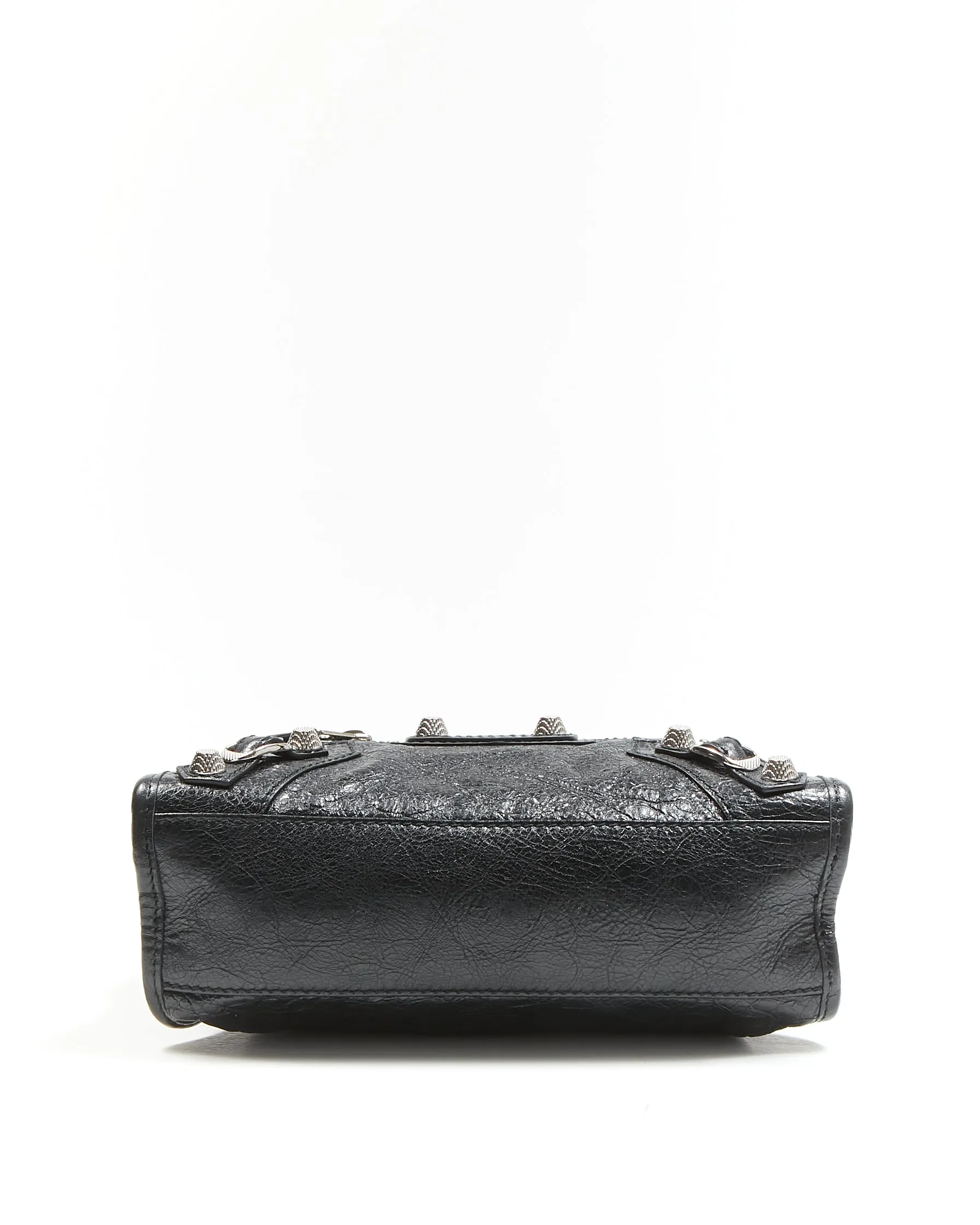 Balenciaga Black Crinkle Leather Motocross Giant 12 Mini City Bag