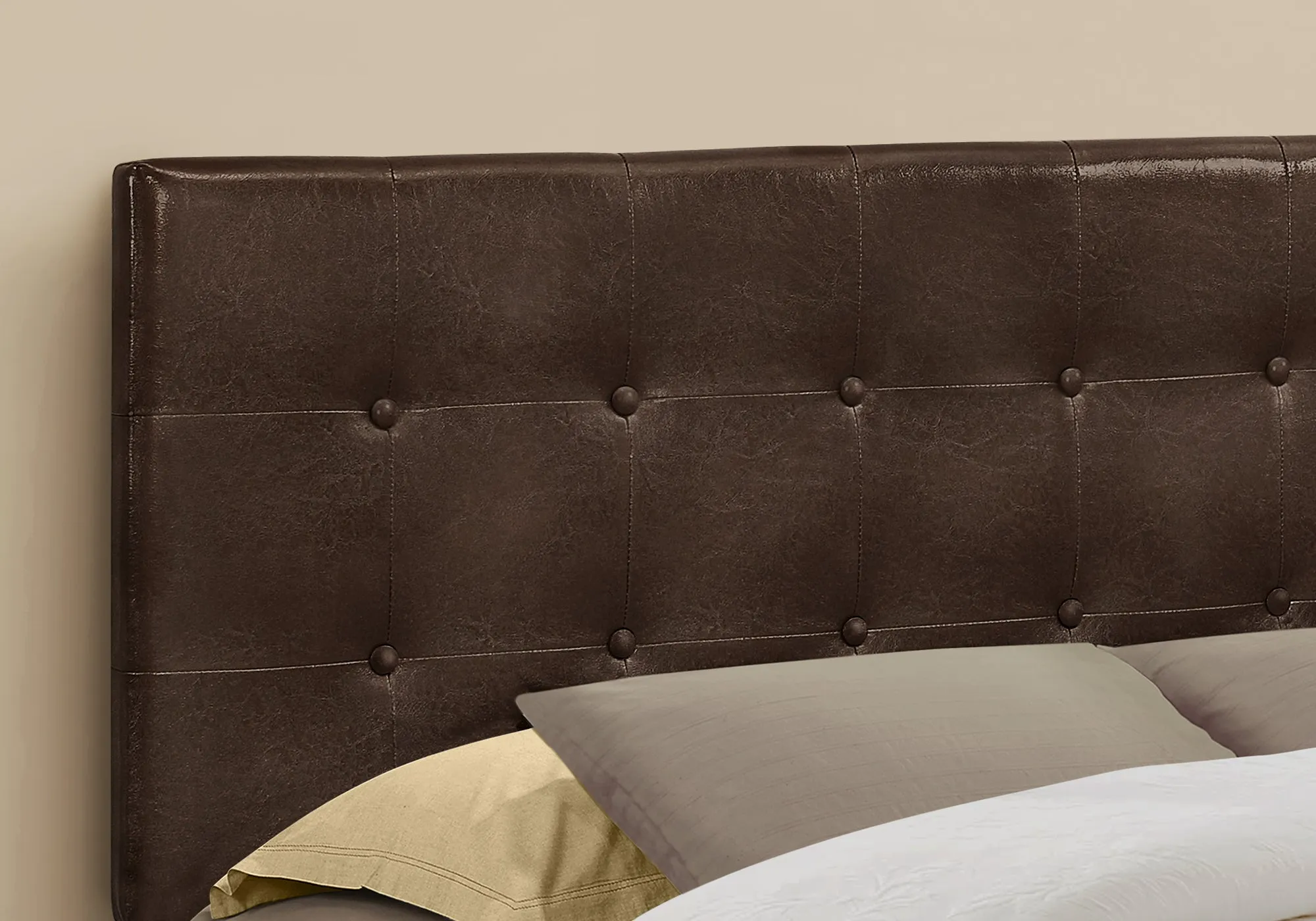 Bed - Queen Size / Brown Leather-Look Headboard Only