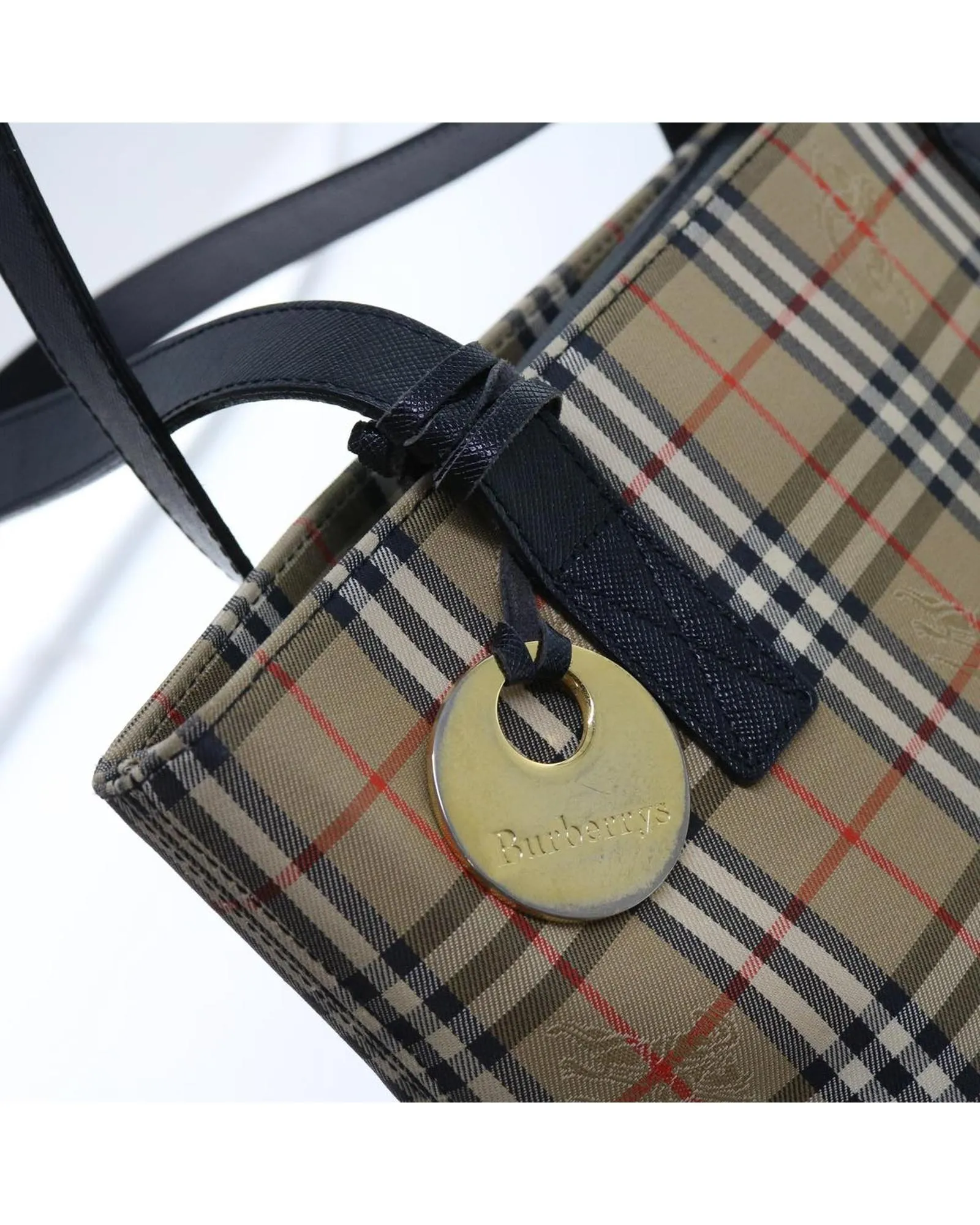 Beige Nylon Canvas Tote Bag with Nova Check Pattern