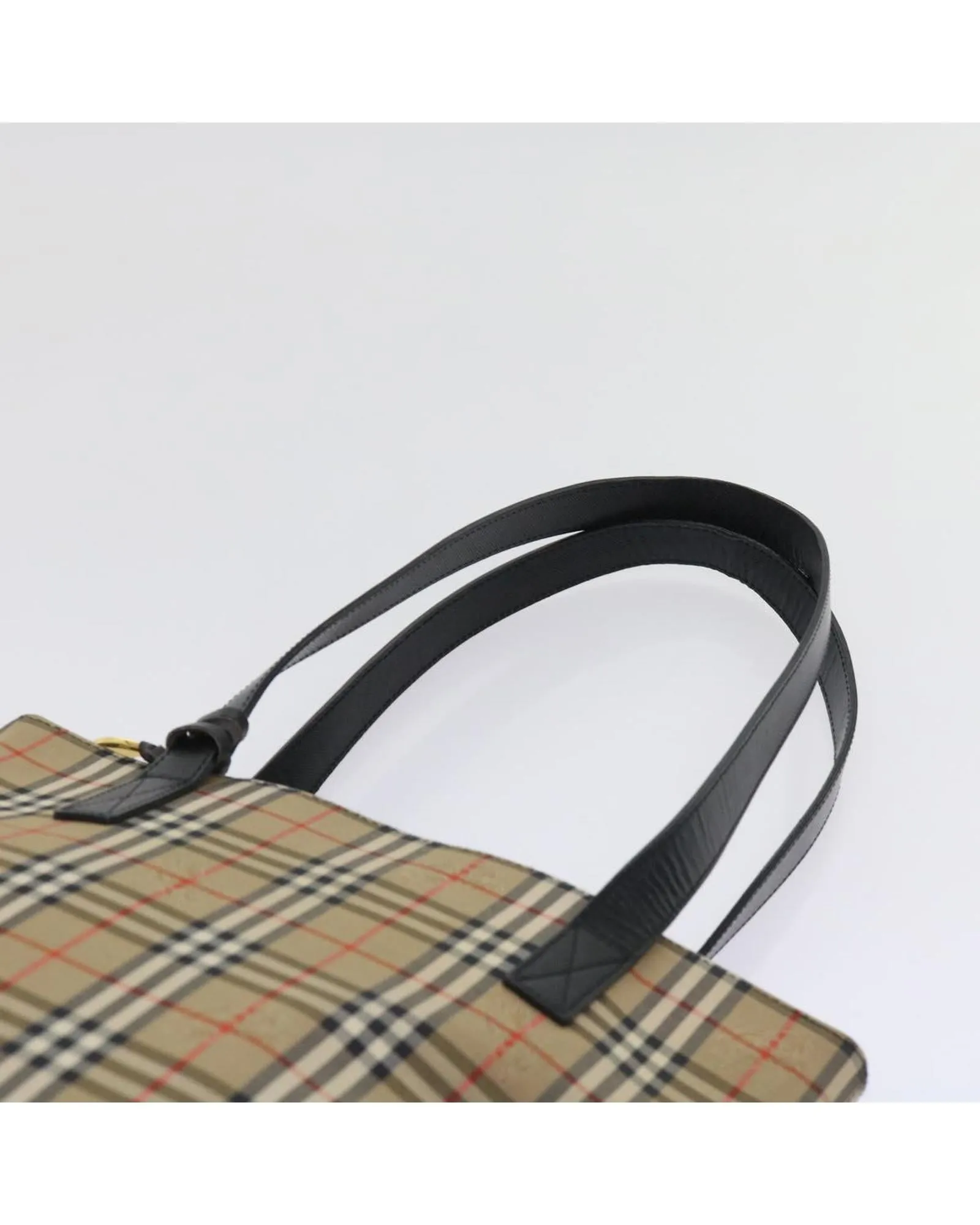 Beige Nylon Canvas Tote Bag with Nova Check Pattern