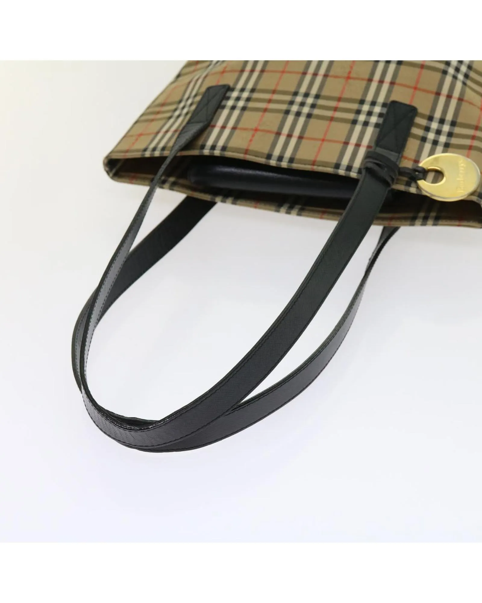 Beige Nylon Canvas Tote Bag with Nova Check Pattern