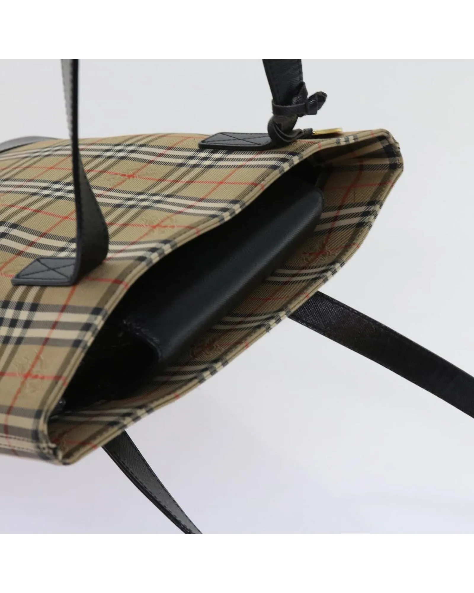 Beige Nylon Canvas Tote Bag with Nova Check Pattern