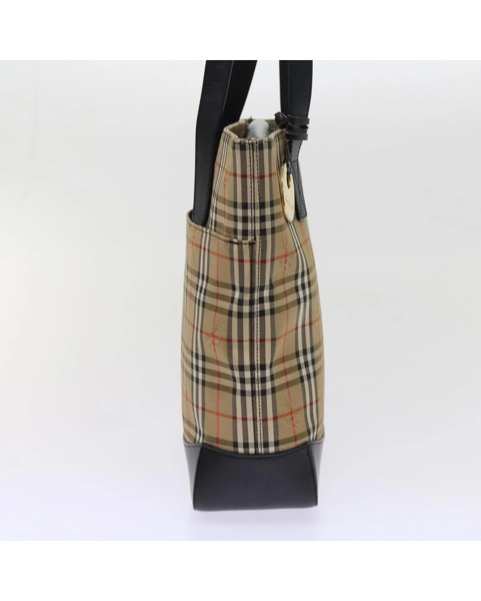 Beige Nylon Canvas Tote Bag with Nova Check Pattern