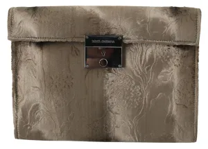 Beige Velvet Croco-Print Leather Briefcase Clutch Beige Velvet Croco-Print Leather Briefcase Clutch