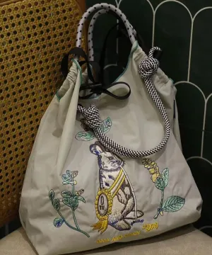 Casual Grey Embroidery Large Capacity Shopping Bag SX1003 Casual Grey Embroidery Large Capacity Shopping Bag SX1003
