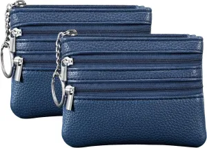 Chelmon 2 Pack Coin Purse Pouch Change Card Holder Wallet with Keychain for Women and Men (Blue & Blue) Chelmon 2 Pack Coin Purse Pouch Change Card Holder Wallet with Keychain for Women and Men (Blue & Blue)