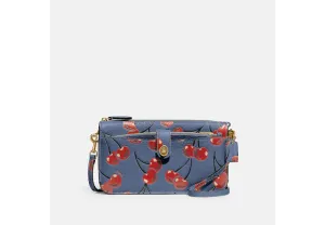 Coach Noa Pop Up Messenger Cherry Bag Leather Handbag Chambray Blue Red Purse NEW