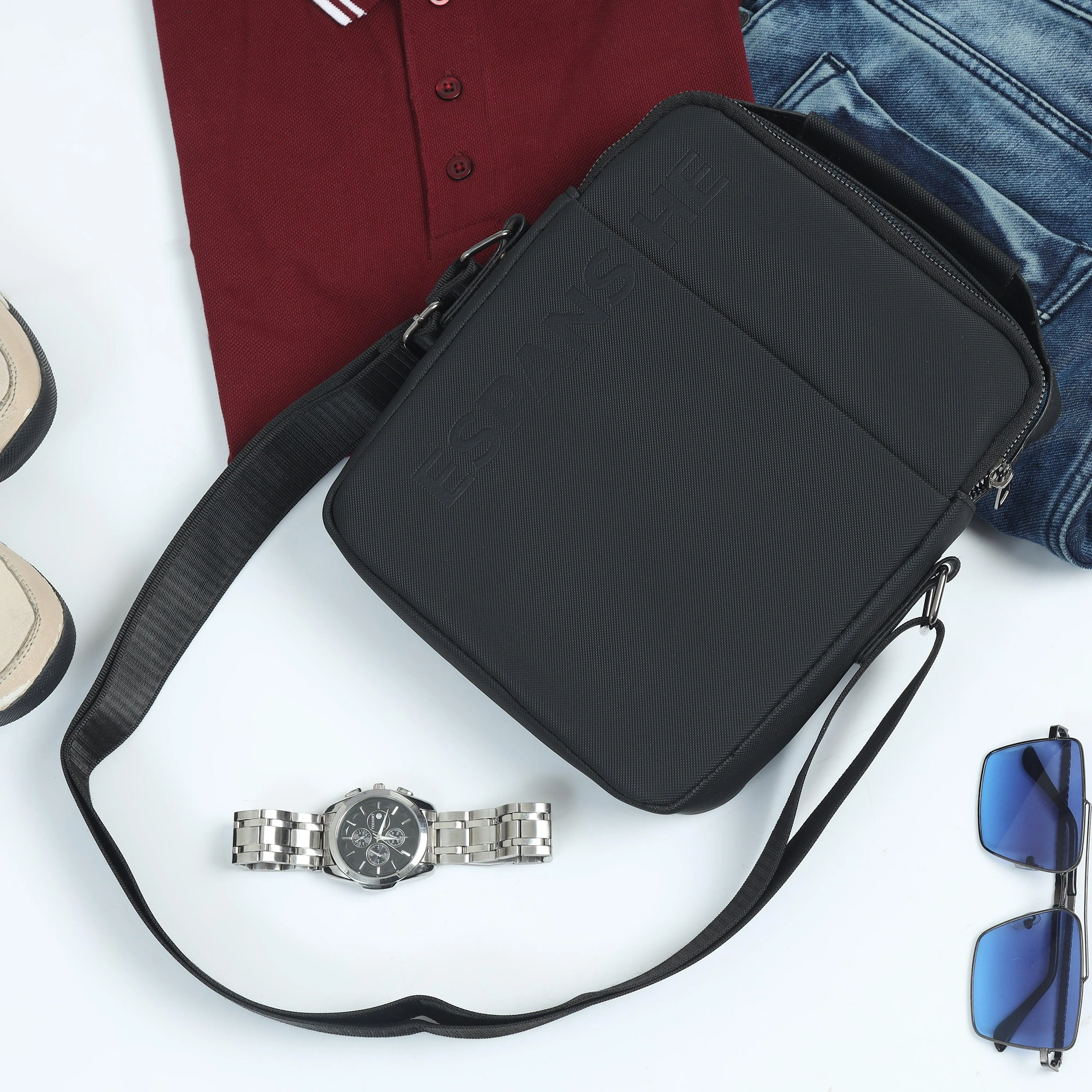 Cross Body Messenger Bag - Black