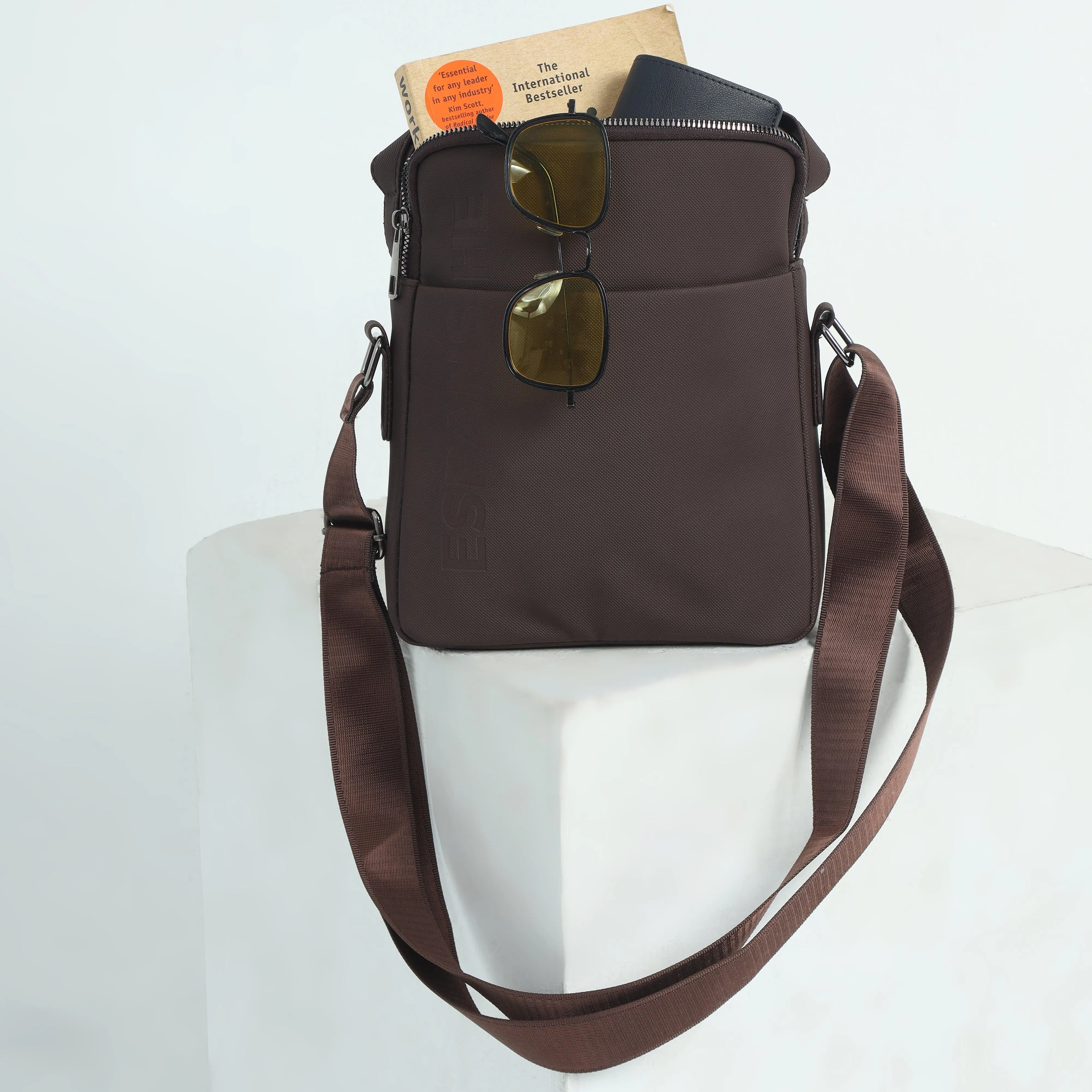 Cross Body Messenger Bag - Brown