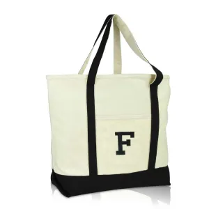 Dalix Initial Tote Bag Personalized Monogram Zippered Top Letter - F Dalix Initial Tote Bag Personalized Monogram Zippered Top Letter - F