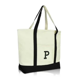 Dalix Initial Tote Bag Personalized Monogram Zippered Top Letter - P Dalix Initial Tote Bag Personalized Monogram Zippered Top Letter - P