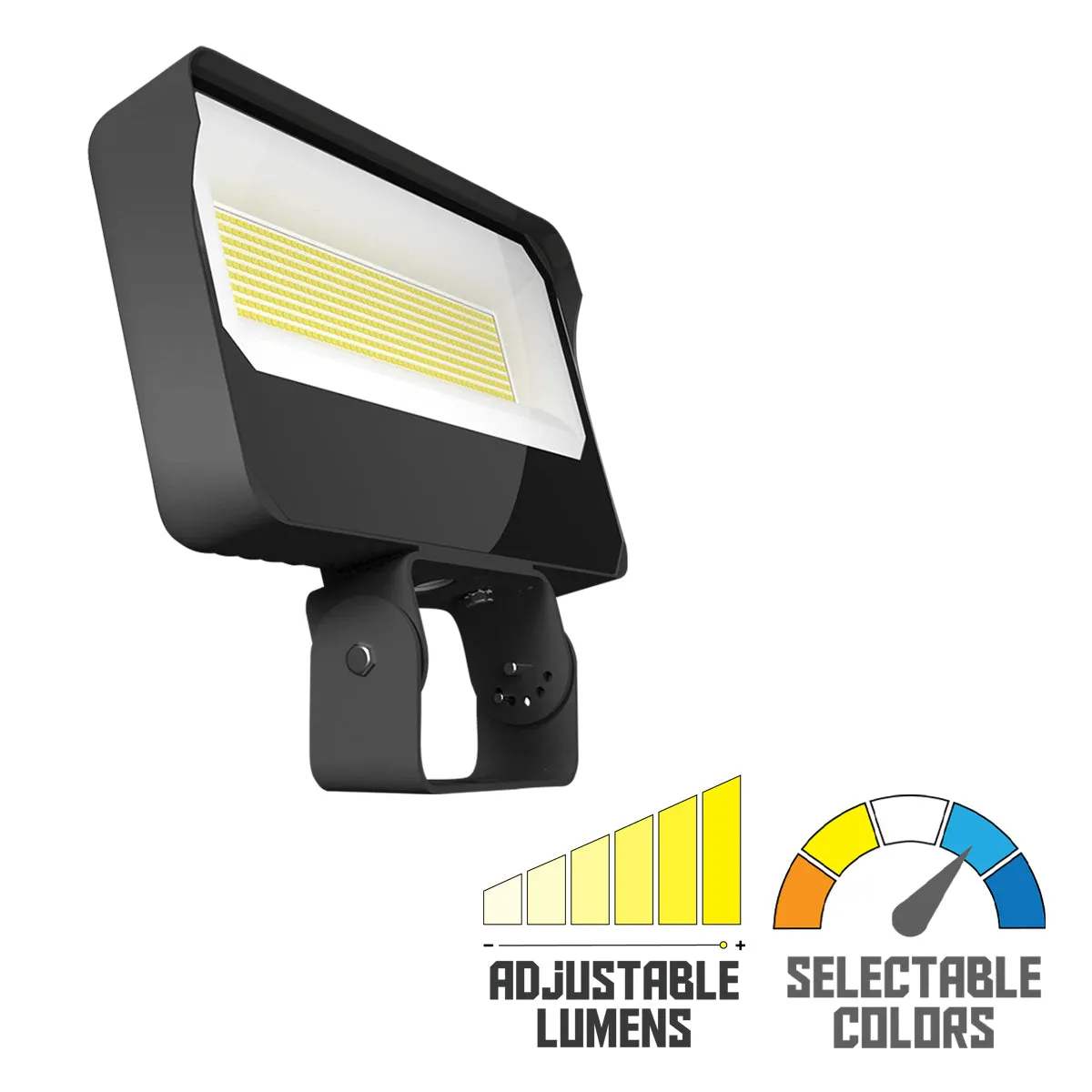 Dusk To Dawn LED Flood Light, 120/140/160W, 30K/40K/50K, 120-277V, Trunnion Mount