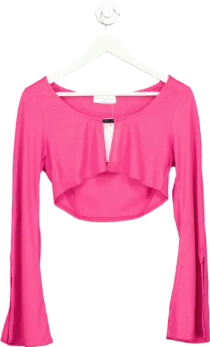 Ei8th Hour Pink Ribbed Long Sleeve Crop Top UK 12 Ei8th Hour Pink Ribbed Long Sleeve Crop Top UK 12