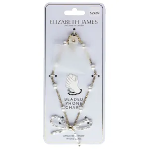 Elizabeth James Beaded Phone Charm - Gold & Pearl Bow Elizabeth James Beaded Phone Charm - Gold & Pearl Bow