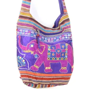 Embroidered Elephant Canvas Sling Shoulder Bag - Purple Embroidered Elephant Canvas Sling Shoulder Bag - Purple