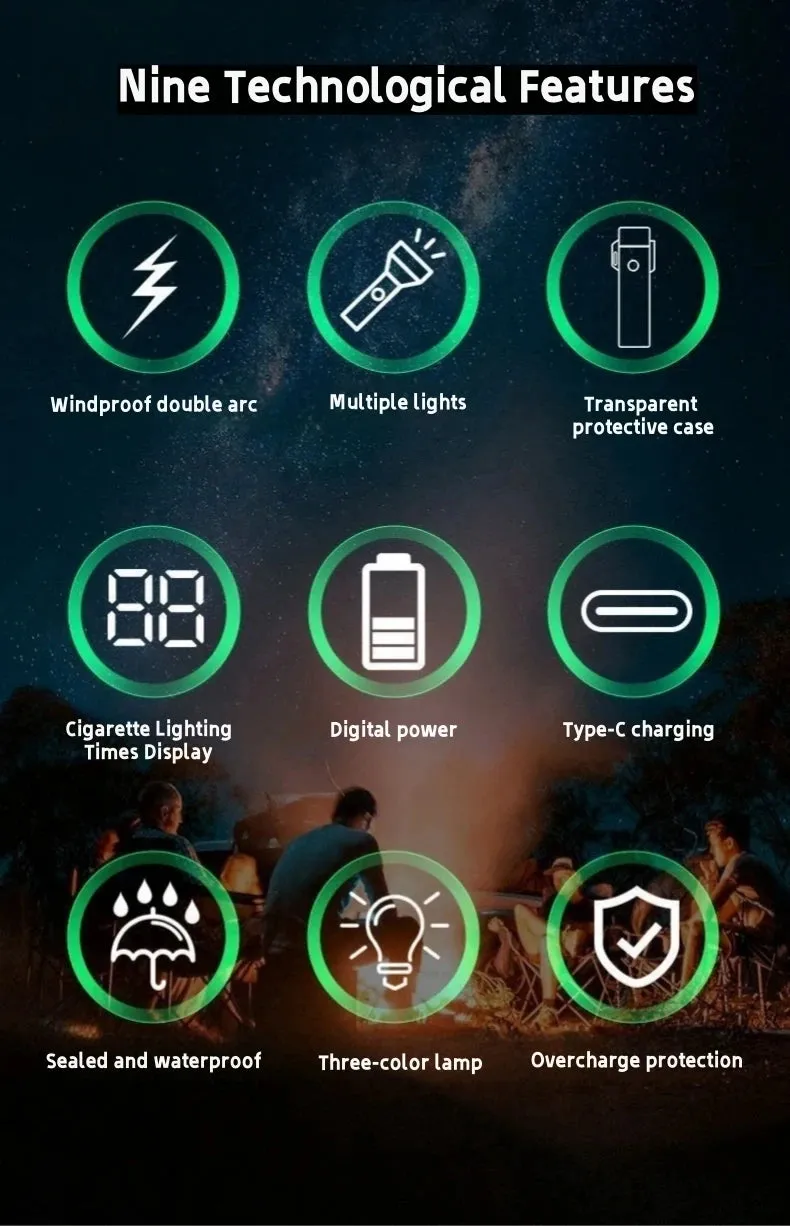 Extreme Sports Artifact Windproof And Waterproof Arc Lighter Rechargeable Lighting High Endurance Lighter