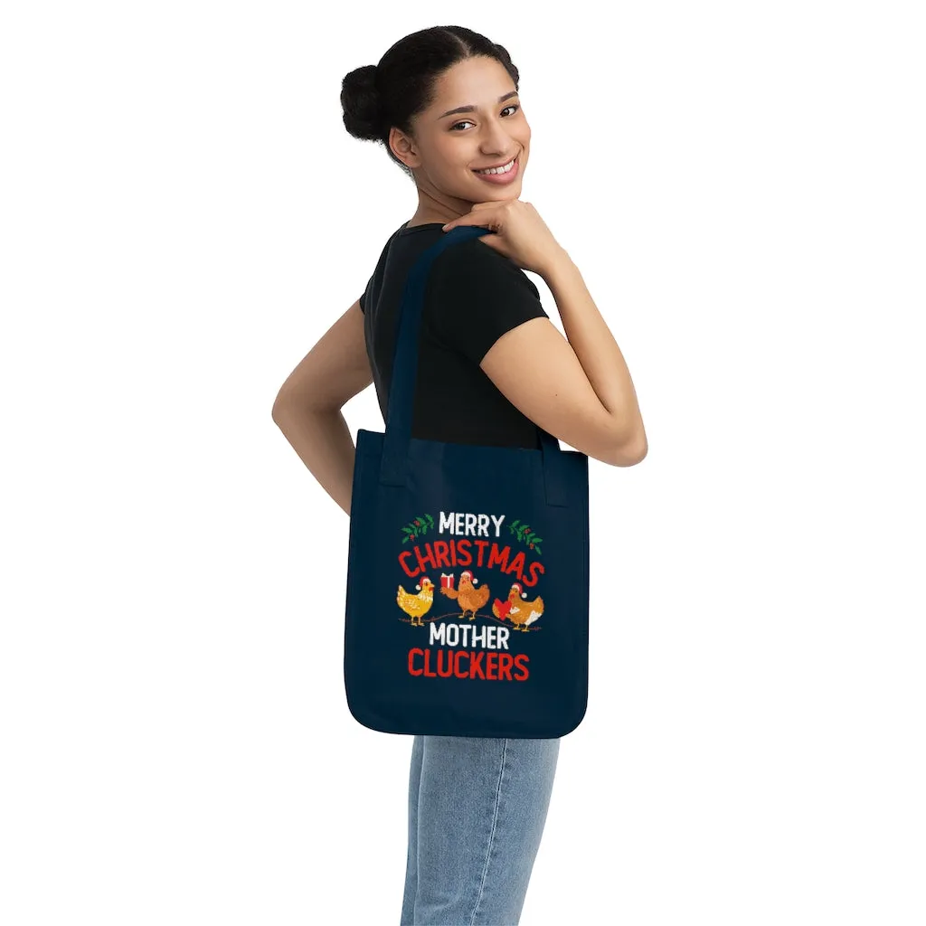 Funny Merry Christmas Chicken Tote Bag | Chicken Farmer Gift Bag | Organic Canvas Tote Bag