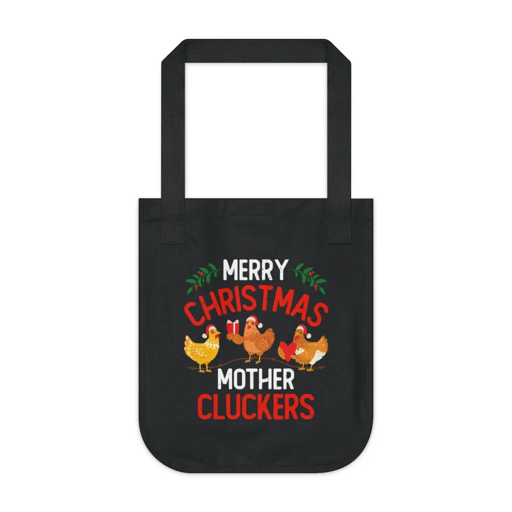 Funny Merry Christmas Chicken Tote Bag | Chicken Farmer Gift Bag | Organic Canvas Tote Bag