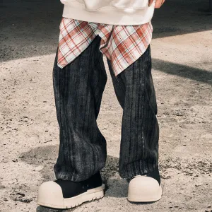 【GENANX2024NEW】Striped thread embroidery loose drop straight tube enzyme wash wide leg pants jeans 【GENANX2024NEW】Striped thread embroidery loose drop straight tube enzyme wash wide leg pants jeans