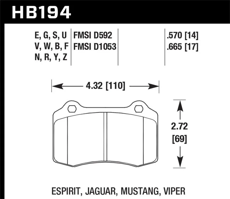Hawk ER-1 Race Front Brake Pads - 00-02 Dodge Viper 8.0L ACR OE Incl.Clips Pins - HB194D.665