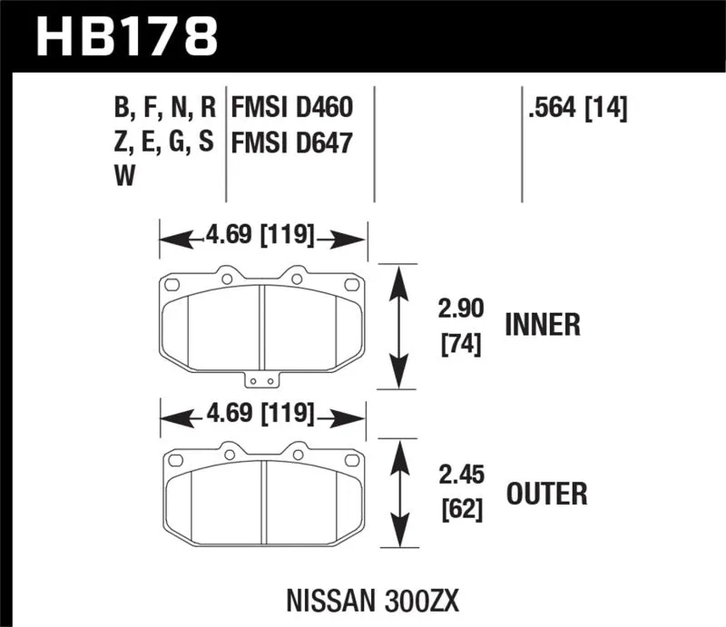 Hawk ER-1 Race Front Brake Pads - 90-96 Nissan 300ZX 3.0L 2 2 - HB178D.564