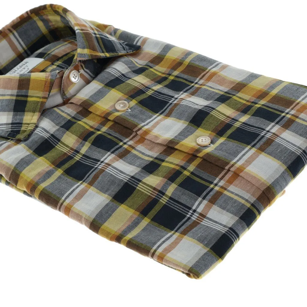 HENRY SARTORIAL X GHERARDI Check Cotton Mix Shirt BLACK YELLOW