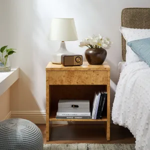 Hudson  1-Drawer Burl Wood  Nightstand With Shelf Hudson  1-Drawer Burl Wood  Nightstand With Shelf
