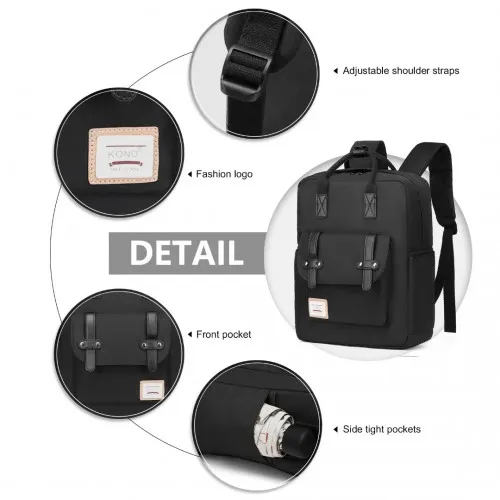 Kono Casual Daypack Lightweight Backpack - Water Resistant & Versatile Design, Full Black