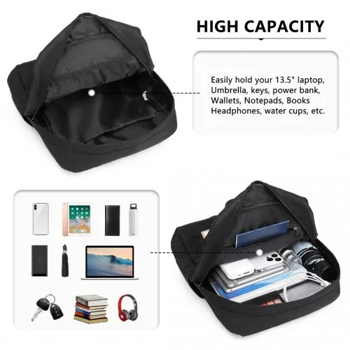 Kono Casual Daypack Lightweight Backpack - Water Resistant & Versatile Design, Full Black