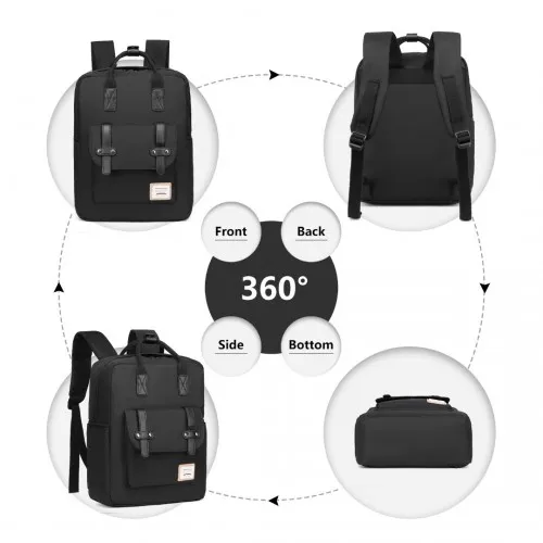 Kono Casual Daypack Lightweight Backpack - Water Resistant & Versatile Design, Full Black