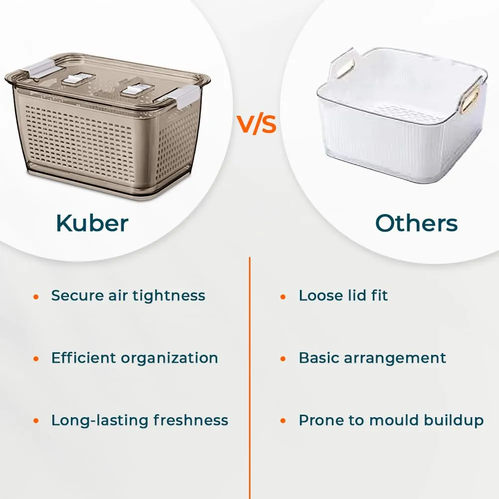 Kuber Industries Large Refrigerator Storage Crisper with Lid & Detachable Hollow Basket-Pack of 2 (Brown)