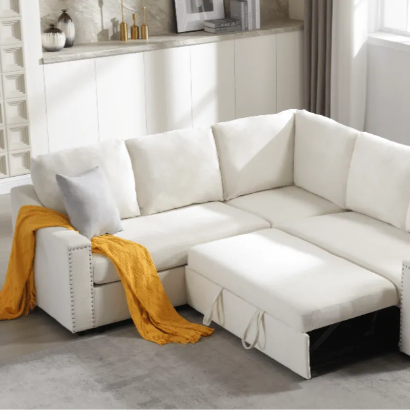 L-shaped sofa with pull-out sofa bed