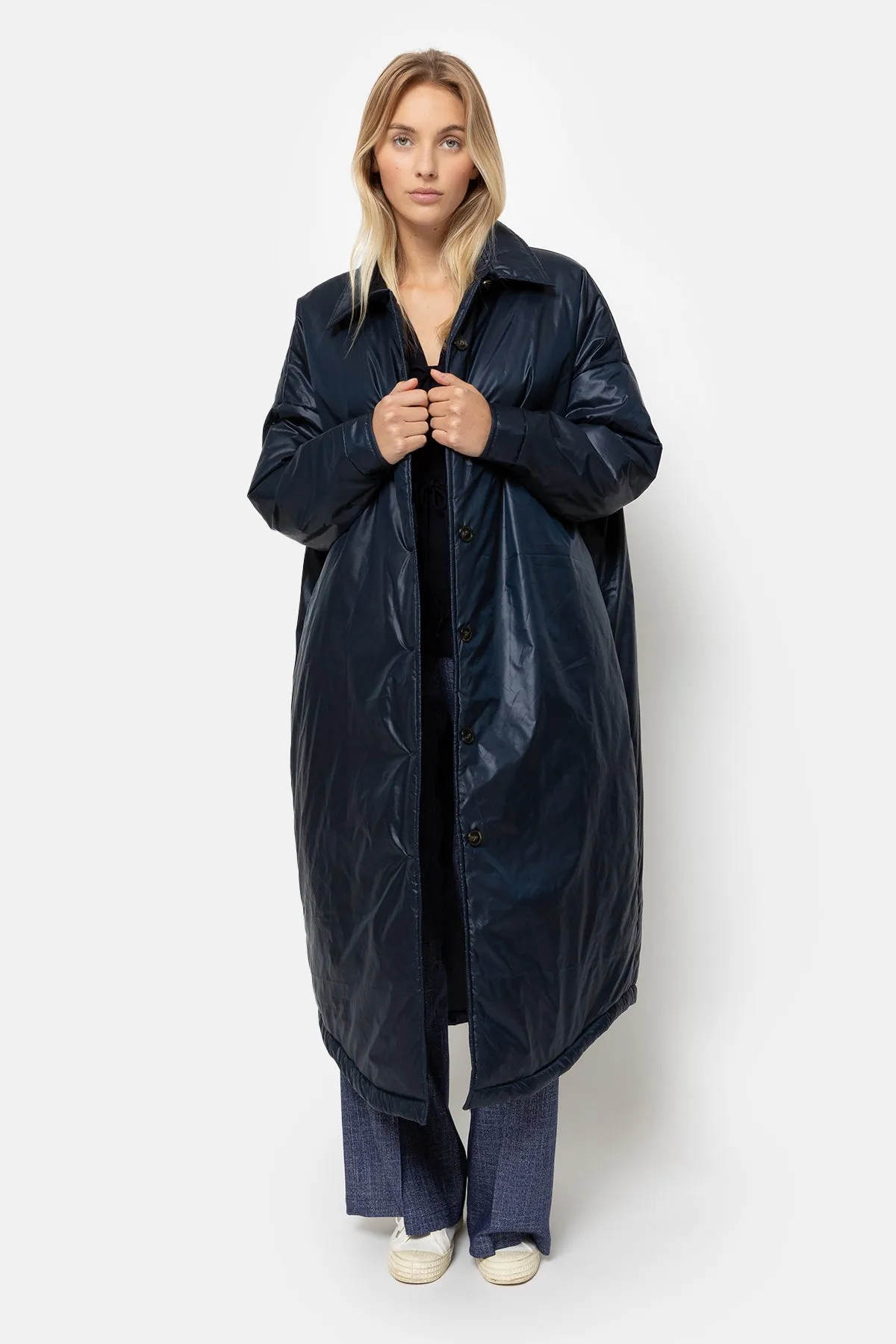 Lalee Navy Long Duffel Coat | Night Sky Blue