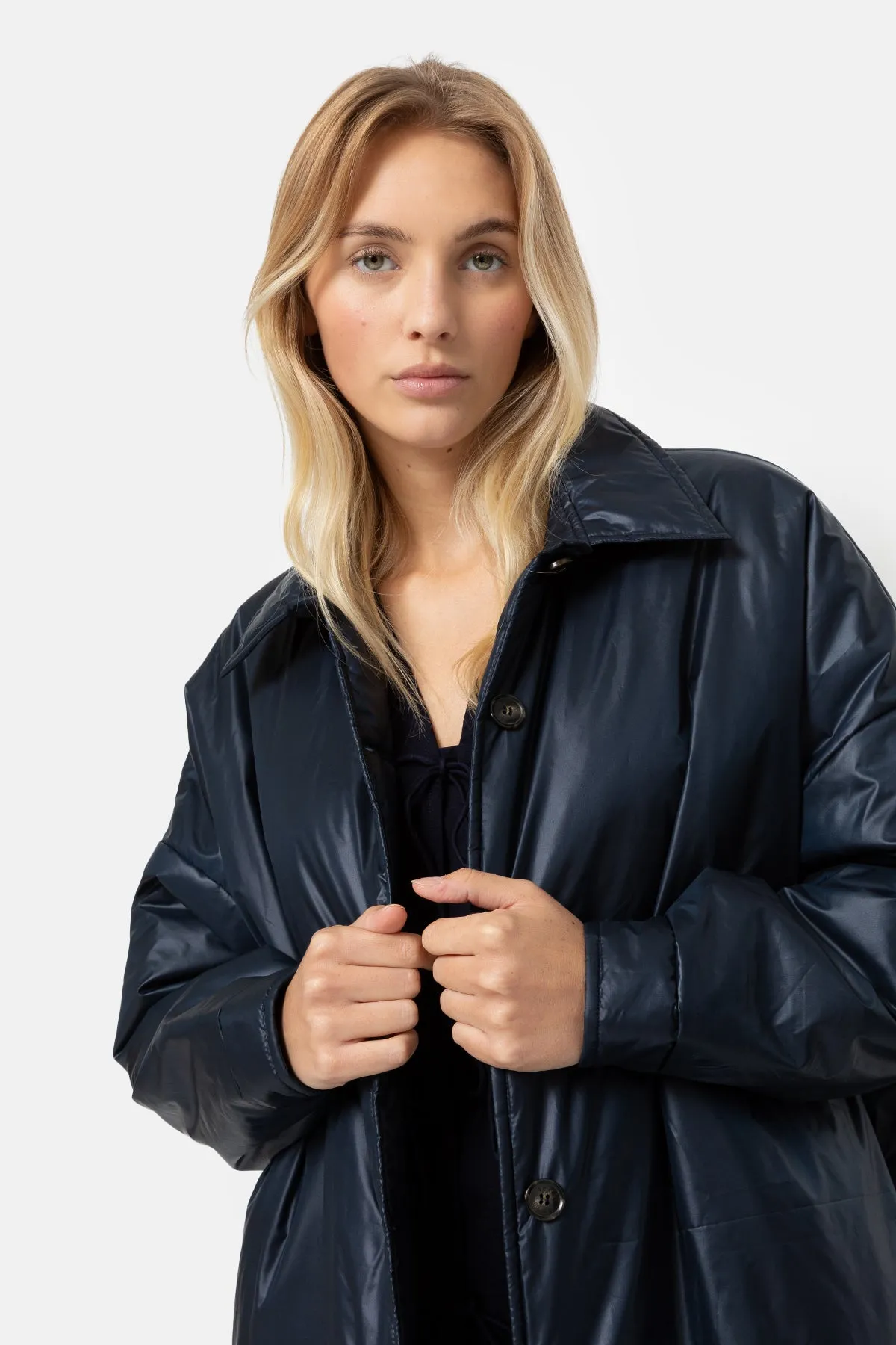 Lalee Navy Long Duffel Coat | Night Sky Blue