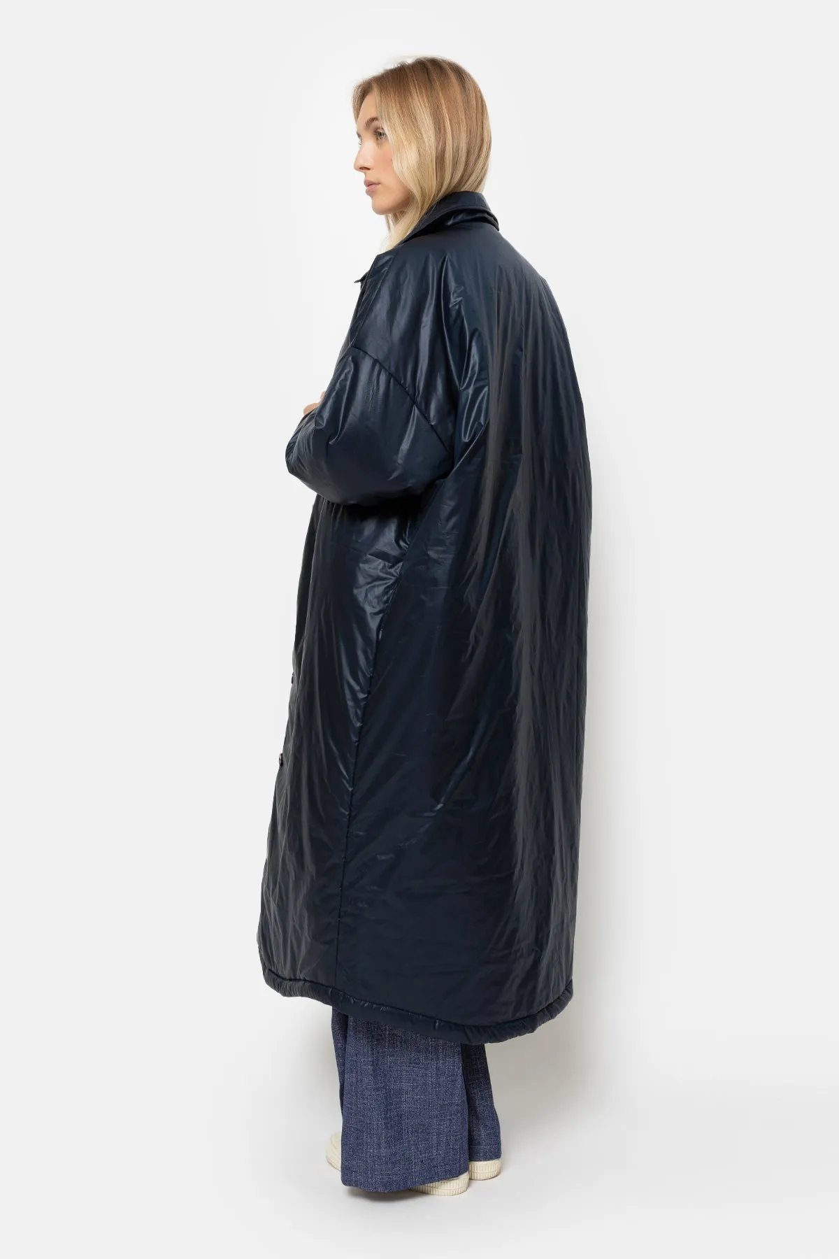 Lalee Navy Long Duffel Coat | Night Sky Blue