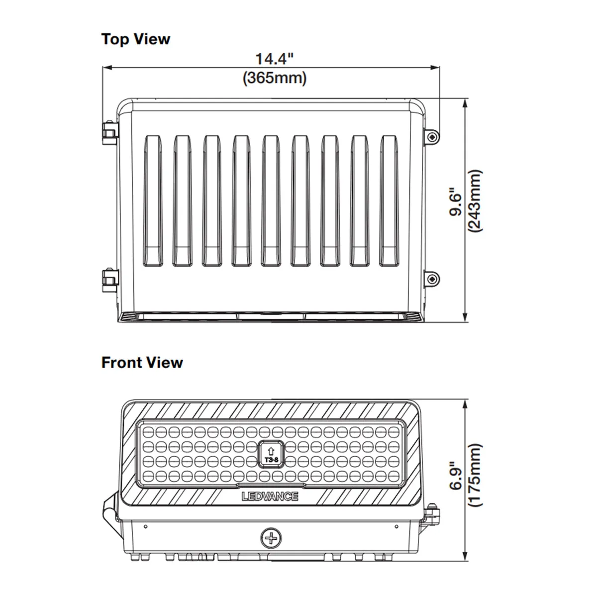 LED Cutoff Wall Pack 9000Lm, 40/50/60W, 30K/40K/50K, 120-347V, 90min Battery Backup